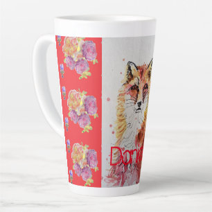 Tasse Latte Roses d'animaux de renard rouge mignons Aquarelle 