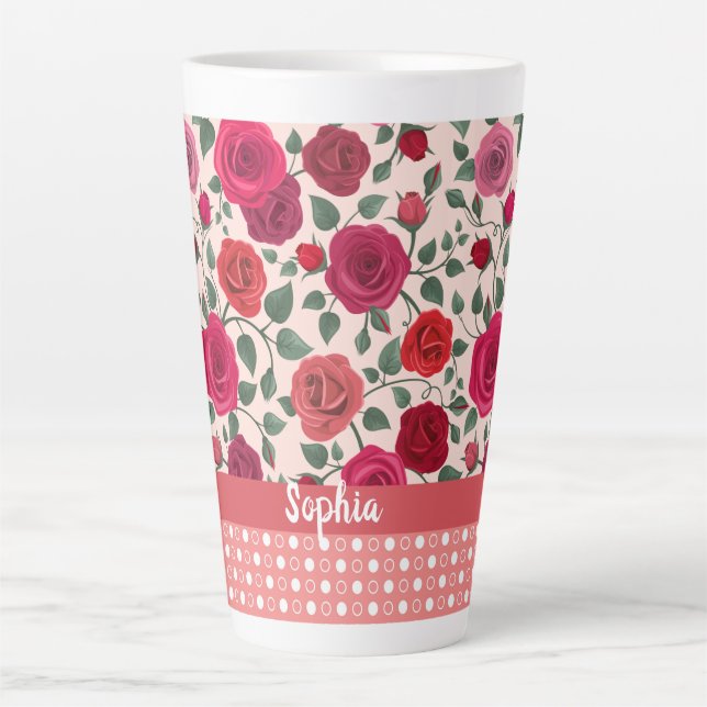Tasse Latte Roses Douces Roses Roses Roses Roses Roses Roses D (Devant)