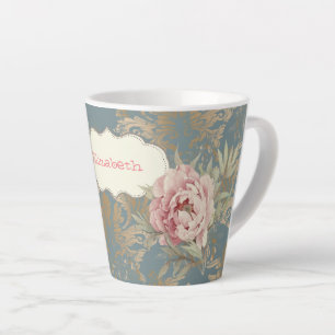 Tasse Latte Roses en Damas doré Élégant Chic