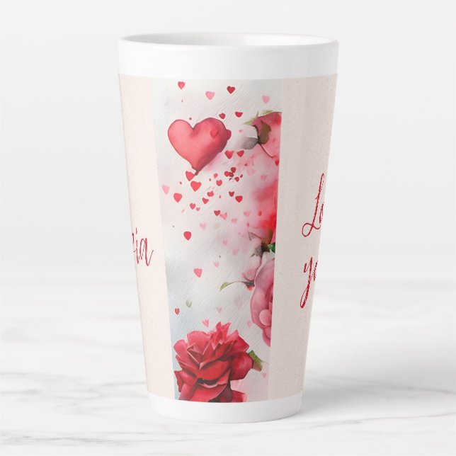 Tasse Latte Roses et coeurs roses rouges Vous aimez Romantique (Devant)