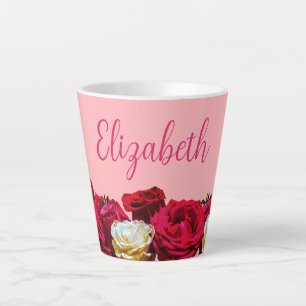 Tasse Latte Roses Foral Personnalisés sur Pink Small