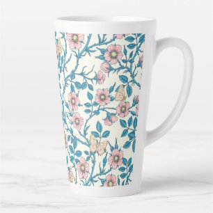 Tasse Latte Roses sauvages et papillons /rose/bleu/blanc cassé