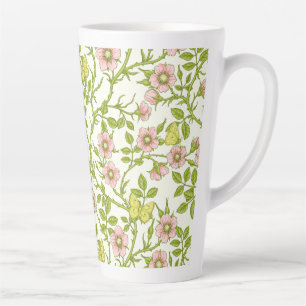 Tasse Latte Roses sauvages et papillons /rose/vert pâle/jaune