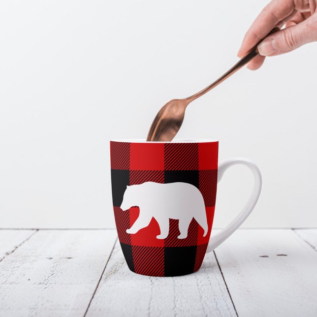 Tasse Latte Rouge Buffalo Plaid & Ours Blanc (Créateur téléchargé)