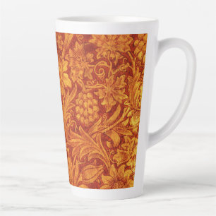 Tasse Latte Rouge floral et jaune doré, design Wm Morris