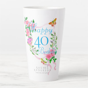 Tasse Latte Ruban de rose rose 40e anniversaire