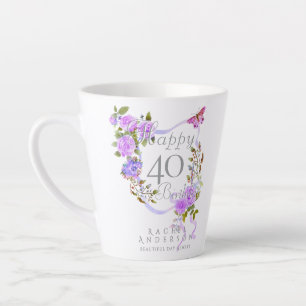 Tasse Latte Ruban de rose violette 40e anniversaire
