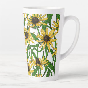 Tasse Latte Rudbekia jaune sur blanc