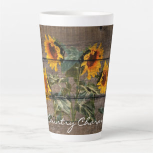Tasse Latte Rustic Barn Wood Sunflower