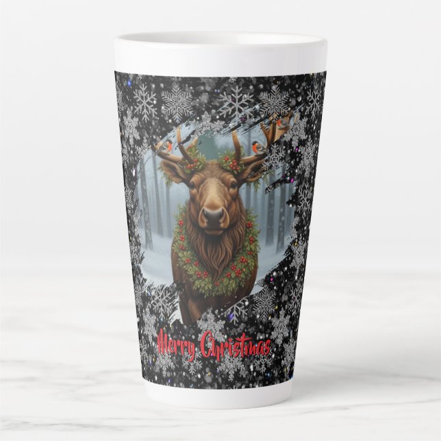 Tasse Latte Rustic Christmas moose winter woodland forest snow (Devant)