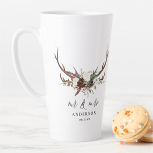 Tasse Latte Rustique stag aquarelle fleurie m. et mme mariage