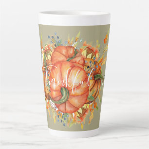 Tasse Latte Sage Green & Orange Citrouille Bounty Thanksgiving
