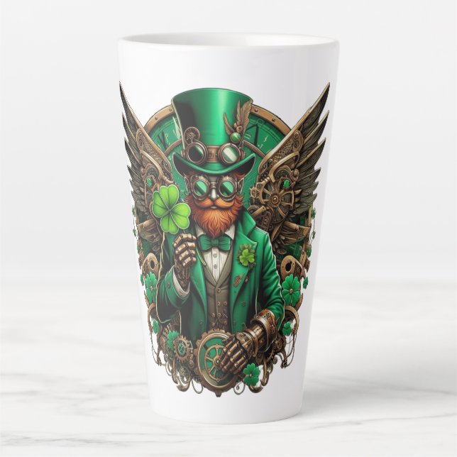 Tasse Latte Saint Patrick's Day trèfle à vapeur (Devant)