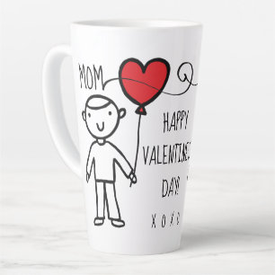 Tasse Latte Saint-Valentin Maman Caricature du Coeur Rouge XOX