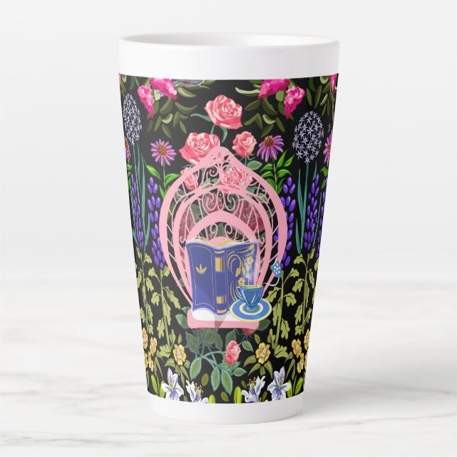 Tasse Latte Salle de lecture Jardin | Blanc (Devant)