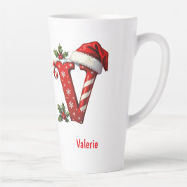 Tasse Latte Santa elegant Monogram initial V merry Christmas 