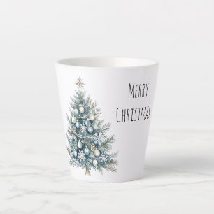 Tasse Latte Sapin de Noël bleu crème hiver