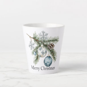 Tasse Latte Sapin de Noël Flocon de Neige Ornements Bleu Blanc
