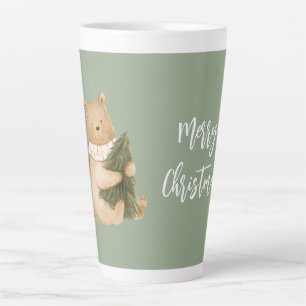 Tasse Latte Sapin de Noël Ours Heureux Blanc Vert