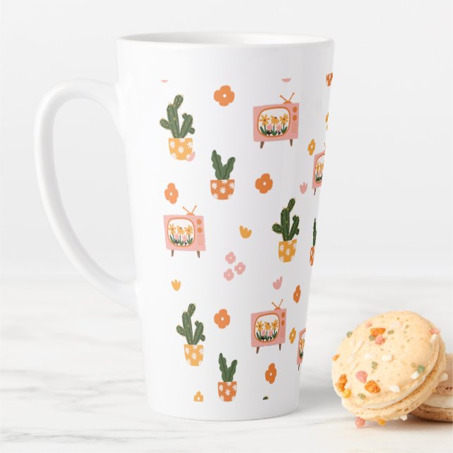 Tasse Latte Scandinavian House TV Motif sans couture (En situation)
