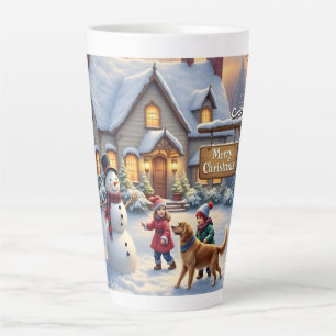 Tasse Latte Scène d'art de Noël enneigée et cosy