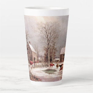 Tasse Latte Scène hivernale Americana Snow Farm Animaux Latte