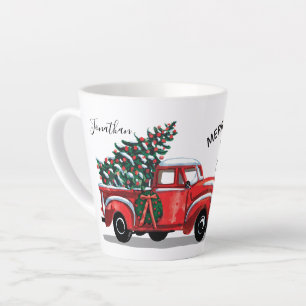 Tasse Latte Script de nom d'arbre de Noël Vintage Red Truck