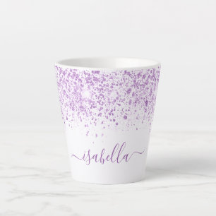 Tasse Latte Script de nom de parties scintillant violet blanc