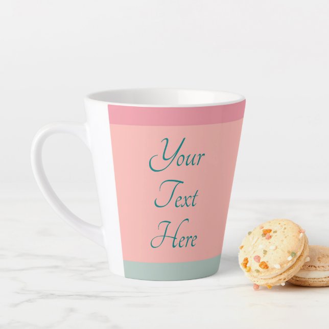 Tasse Latte Script de texte personnalisable Peach Turquoise Sm (En situation)