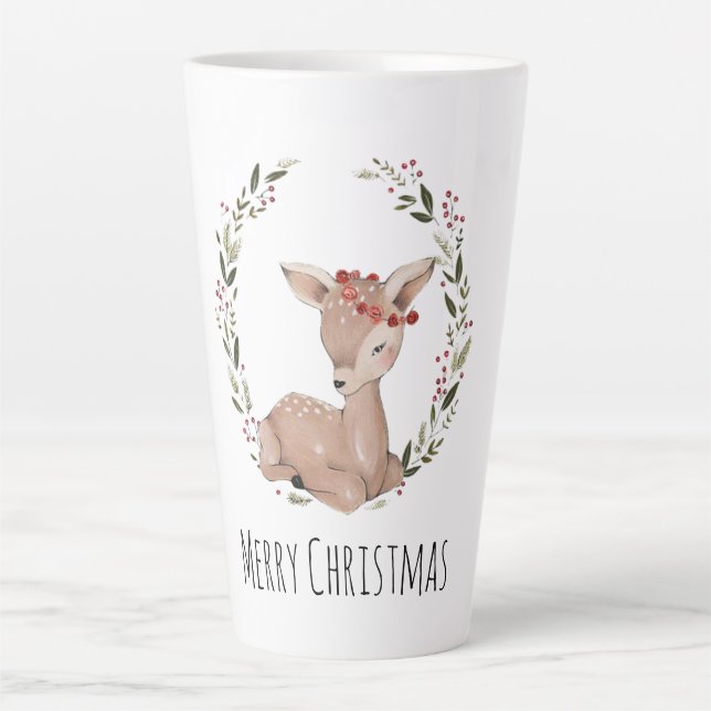 Tasse Latte Serrure Fawn de Noël personnalisable (Devant)