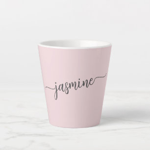 Tasse Latte Signature de nom de monogramme rose blush minimali