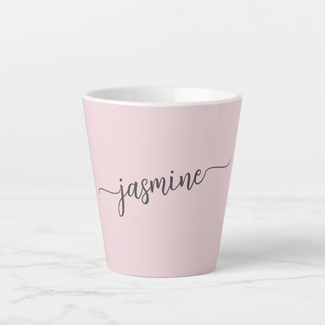 Tasse Latte Signature de nom de monogramme rose blush minimali (Devant)