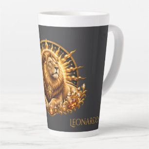 Tasse Latte Signe du zodiaque Lion gris or personnalisé 