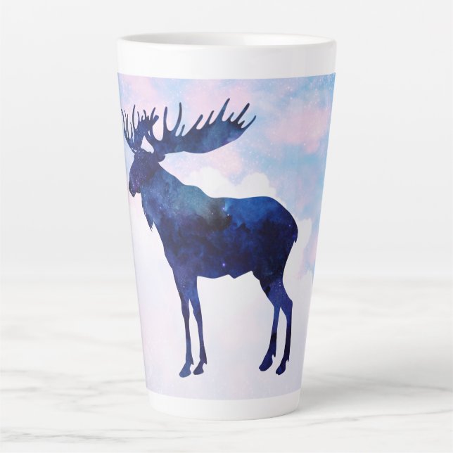 Tasse Latte Silhouette d'orignal bleu céleste (Devant)