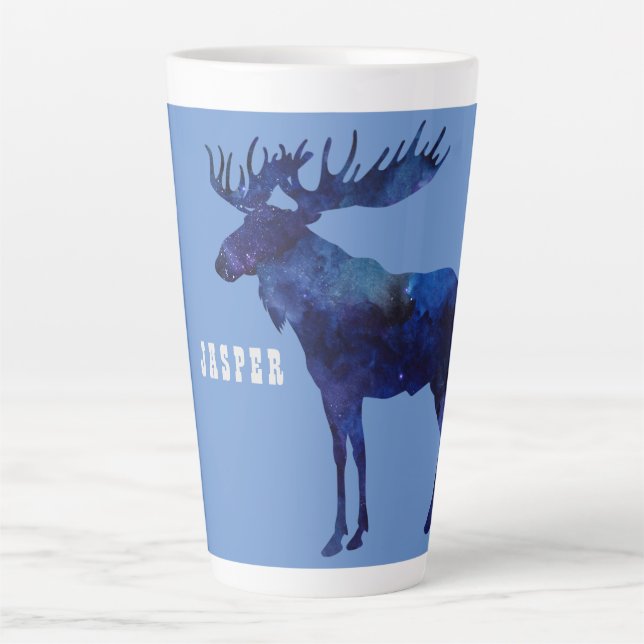 Tasse Latte Silhouette d'orignal céleste sur mesure (Devant)