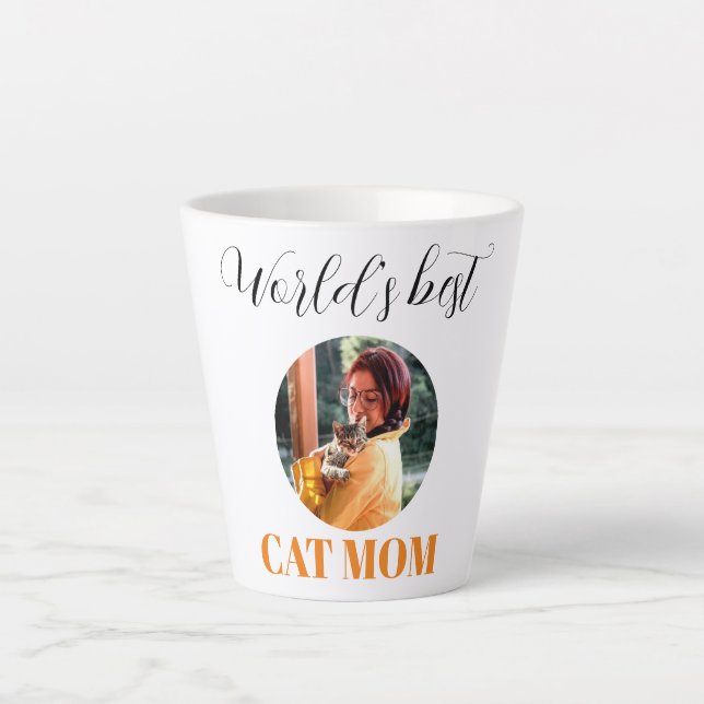 Tasse Latte Simple mignonne Monde meilleur chat maman photo (Devant)