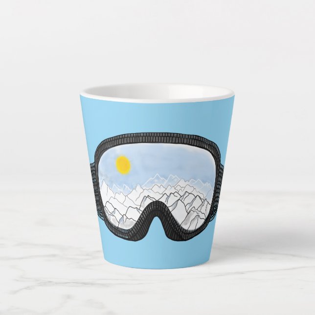 Tasse Latte Ski Goggles Mountain View Illustration Bleu clair (Devant)