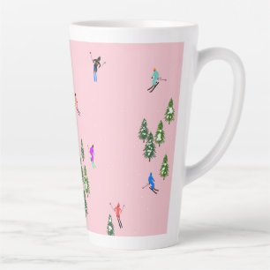 Tasse Latte Skieurs roses Ski d'ouverture Noël Ski de vacances