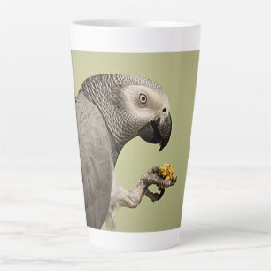 Tasse Latte Snacking de perroquet gris africain Congo intense