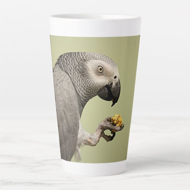 Tasse Latte Snacking de perroquet gris africain Congo intense (Devant)