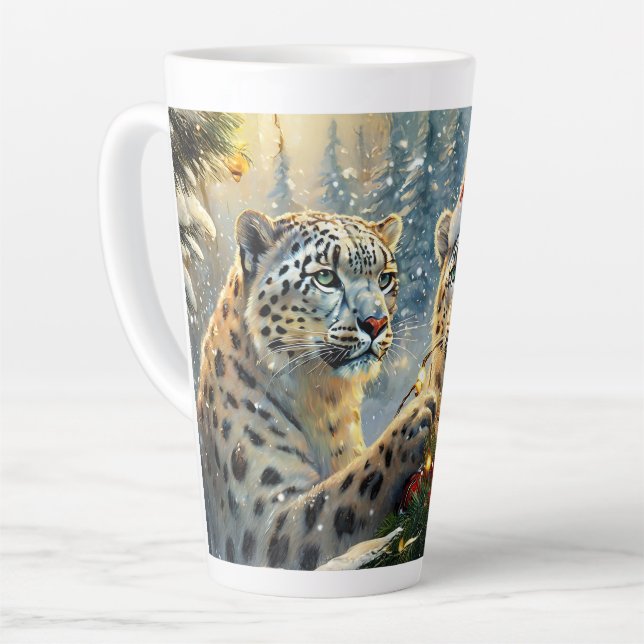 Tasse Latte Snow Leopards Holiday Design par Rich AMeN Gill (Angle gauche)
