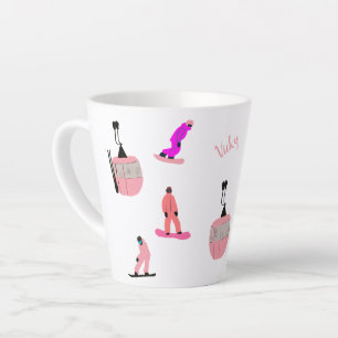 Tasse Latte Snowboard rose personnalisé Petit