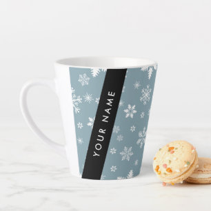 Tasse Latte Snowflakes blanc, Grey, Votre nom, Personnaliser