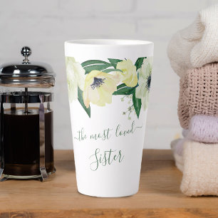 Tasse Latte Soeur la plus aimée Roses sauvages & Élégant Scrip