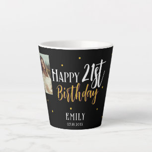 Tasse Latte Soirée photo élégante 21e anniversaire Gold Foliag