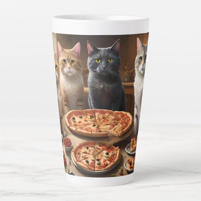 Tasse Latte Soirée Pizza Chat, (Devant)