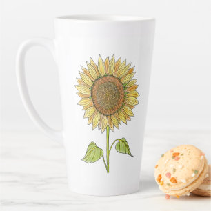 Tasse Latte Soleil du matin Cute rustique Aquarelle Tournesol