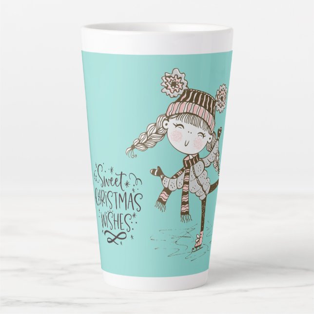 Tasse Latte Souhaits de Noël doux Patinage sur glace (Devant)