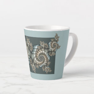 Tasse Latte Spirales d'art fractal beige abstrait bleu clair