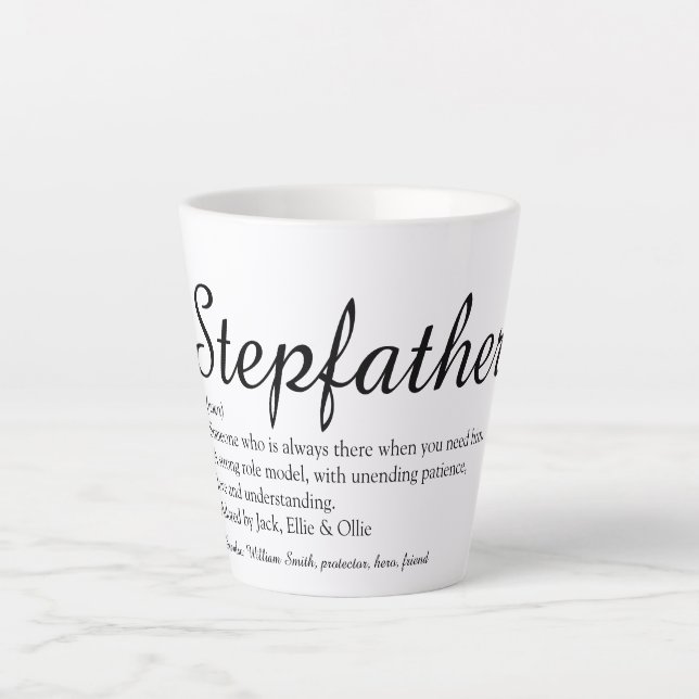 Tasse Latte Stepfather, Stepdad Définition Chic Script Fun (Devant)